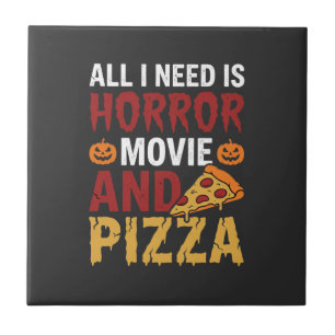 Carreau Typographie de film d'horreur et de pizza Hallowee