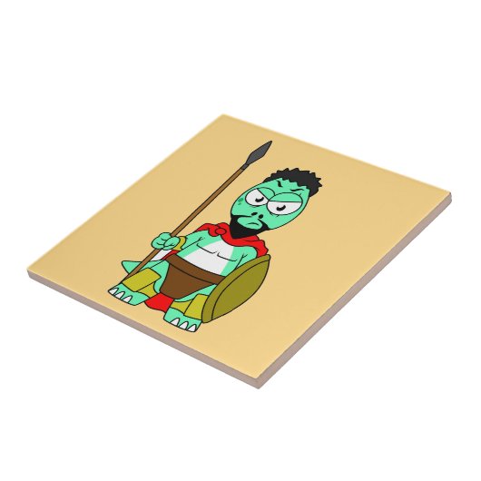 Carreau Tyrannosaurus Rex Habillé Comme Leonidas. (Côté)