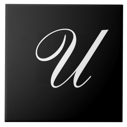 Carreau U Monogramme initial blanc sur noir (Devant)