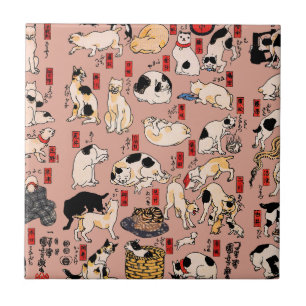 Carreau Ukiyo-e Chat Japonais Vintage : Kuniyoshi