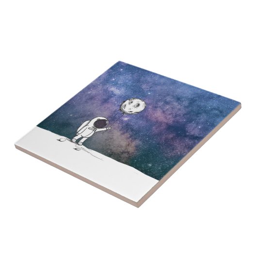 Carreau Un astronaute dans l'espace avec un ballon de lune (Côté)