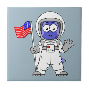 Carreau Un astronaute parasaurolophus tient le drapeau amé