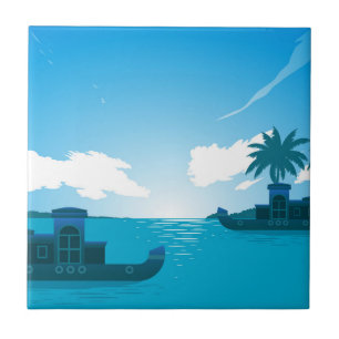 Carreau Un bateau en mer