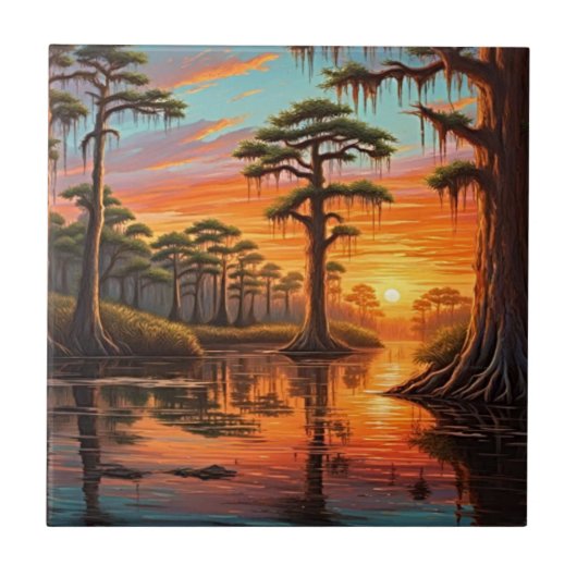 Carreau Un beau coucher de soleil sur le Bayou (Devant)