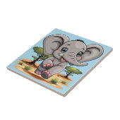 Carreau Un bébé éléphant qui sonne heureux dans la savane  (Côté)