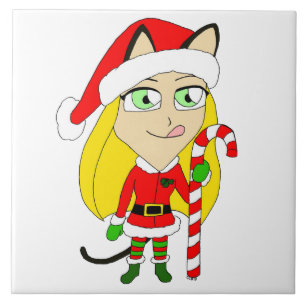 Carreau un catgirl chibi de Noël