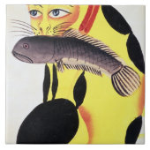 Carreau Un chat avec un poisson dans sa bouche, du Rudyard (Devant)