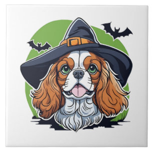 Carreau Un chien portant un chapeau de sorcière avec des c