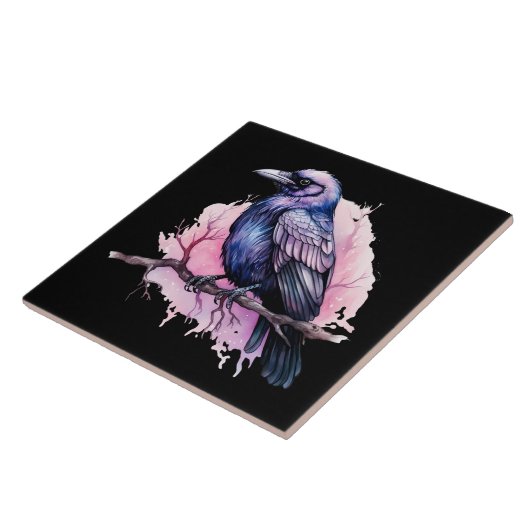 Carreau Un Corbeau noir sur une branche (Côté)