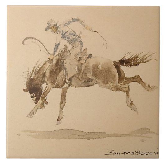 Carreau Un cowboy sur un cheval de bataille par Edward Bor (Devant)