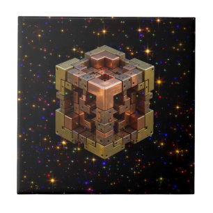 Carreau Un cube fractal métallique avec des explosions d'é