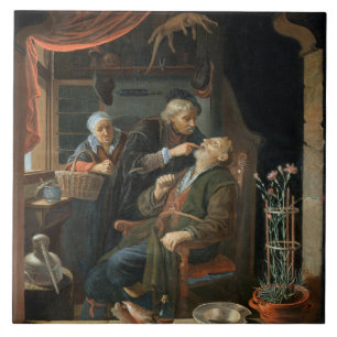 Carreau Un dentiste examinant la dent d'un vieil homme