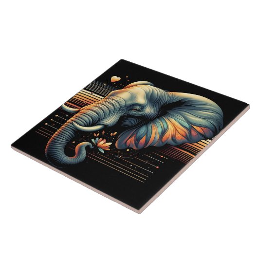 Carreau Un éléphant à motifs vibrants au coucher du soleil (Côté)