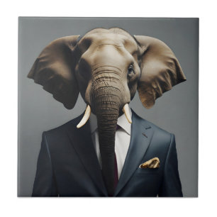 Carreau Un éléphant drôle en costume