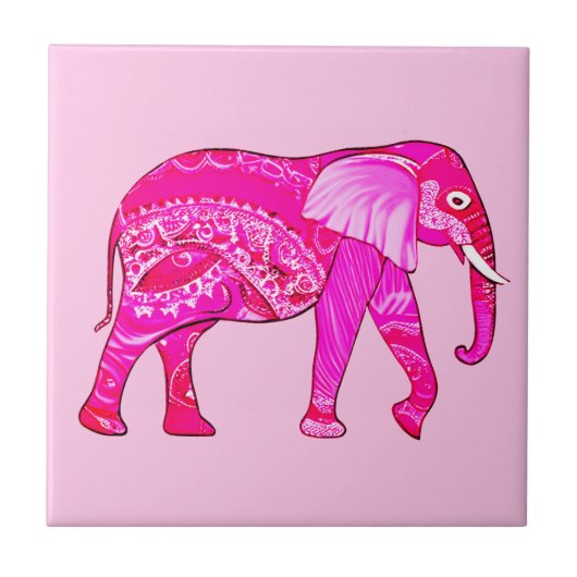Carreau Un éléphant indien dans un style arabesque rose Fu (Devant)
