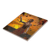 Carreau Un elfe en chute de Feuilles contre le coucher de  (Côté)