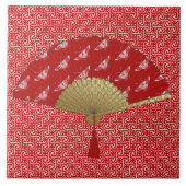 Carreau Un fan d'art déco dans un Motif à papillons, rouge (Devant)