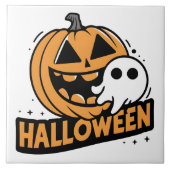 Carreau Un fantôme joyeux d'un citrouille ludique (Devant)