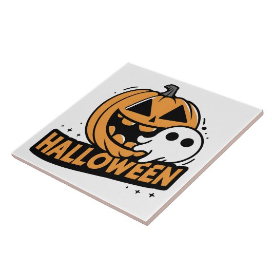 Carreau Un fantôme joyeux d'un citrouille ludique (Côté)