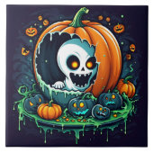 Carreau Un fantôme ludique émerge d'un citrouille d'Hallow (Devant)