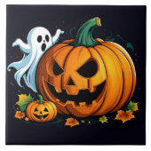 Carreau Un fantôme ludique et un citrouille sculpté pour H (Devant)
