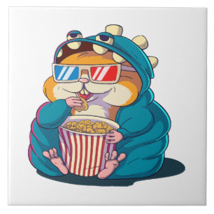 Carreau Un hamster drôle portant des lunettes mange du pop