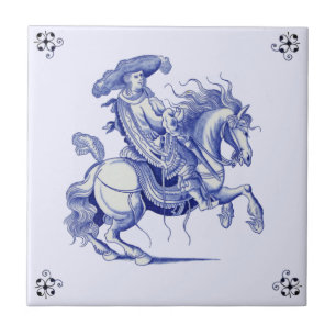Carreau Un homme à cheval Figural Blue Dutch Tile Repro