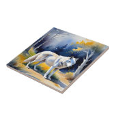 Carreau Un loup dans une aquarelle de forêt (Côté)