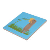 Carreau Un mignon chien de prairie reniflant la caricature (Côté)