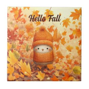Carreau Un mignon oiseau d'automne habillé pour l'automne