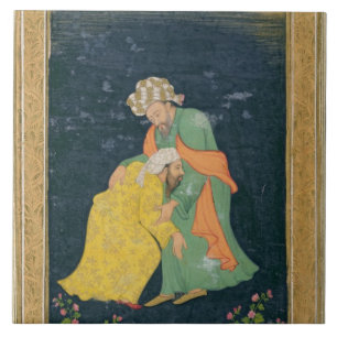 Carreau Un mollah se prosternant devant un homme dans la