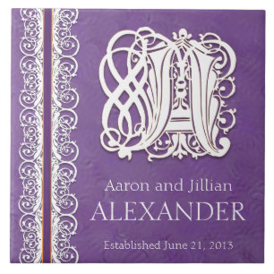 Carreau Un Monogramme "dentelle blanche sur tuile Mariage