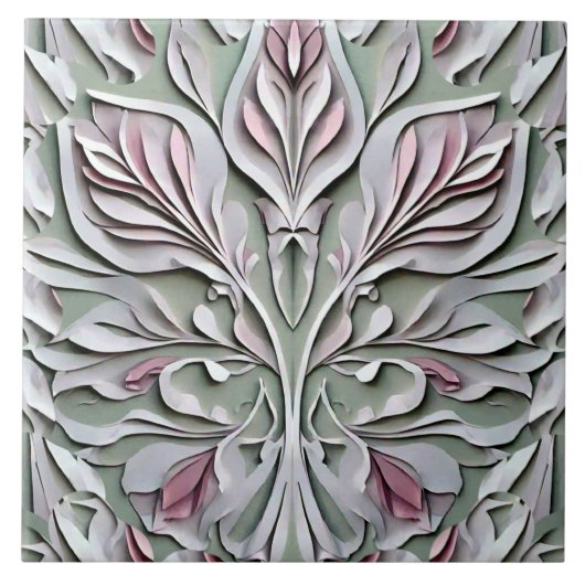 Carreau Un motif floral moderne gris gris d'art unique (Devant)