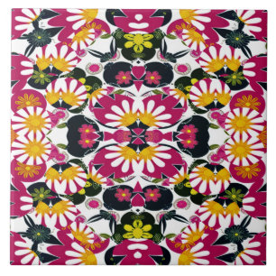 Carreau Un motif vintage à motifs floraux multicolores en