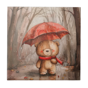 Carreau Un ours en peluche mignon sous la pluie