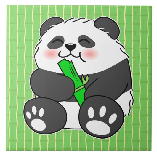 Carreau Un Panda Bébé Mignonne Mangeant Stalk Bambou (Devant)