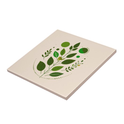 Carreau Un petit oiseau vert et des feuilles vertes (Côté)