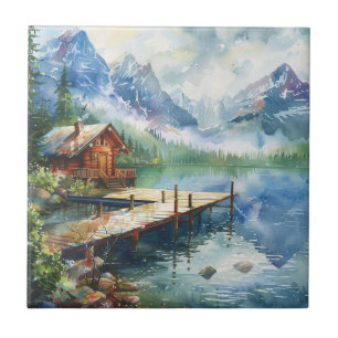 Carreau Un tuyau de pêche sur le lac