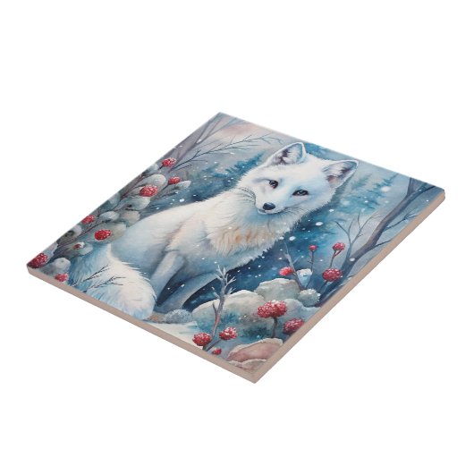 Carreau Une belle Renard blanche en hiver (Côté)