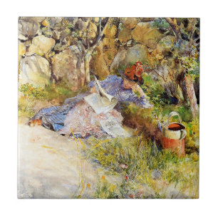 Carreau Une dame lisant un journal par Carl Larsson