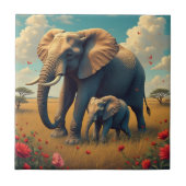 Carreau Une douce maman sentimentale et un éléphant de béb (Devant)
