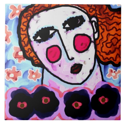 Carreau Une femme aux fleurs Peinture numérique Abstraite (Devant)