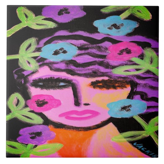 Carreau Une femme aux fleurs Portrait Abstrait (Devant)