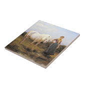 Carreau Une femme de la campagne prend un cheval à l'eau (Côté)