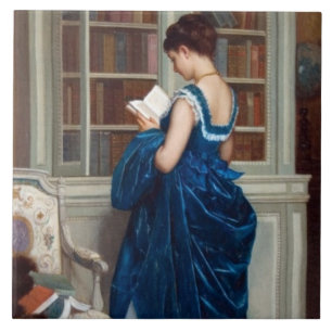 Carreau Une femme en bleu, lisant un livre