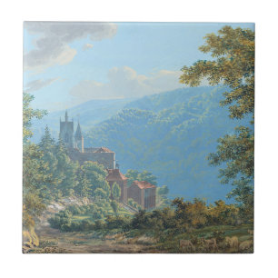 Carreau Une forteresse dans un paysage de montagne à Sunri