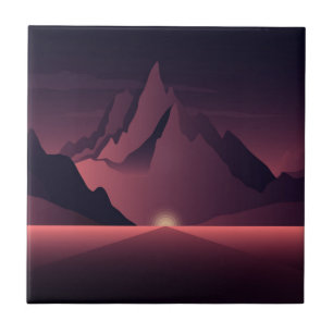 Carreau Une illustration de coucher de soleil en montagne 