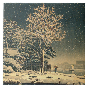 Carreau Une journée d'hiver sur la rivière Sumida au Japon