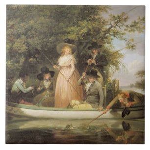 Carreau Une pêche à la ligne de partie (huile sur la