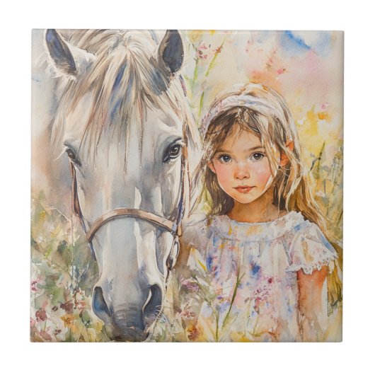 Carreau Une petite fille avec un cheval (Devant)